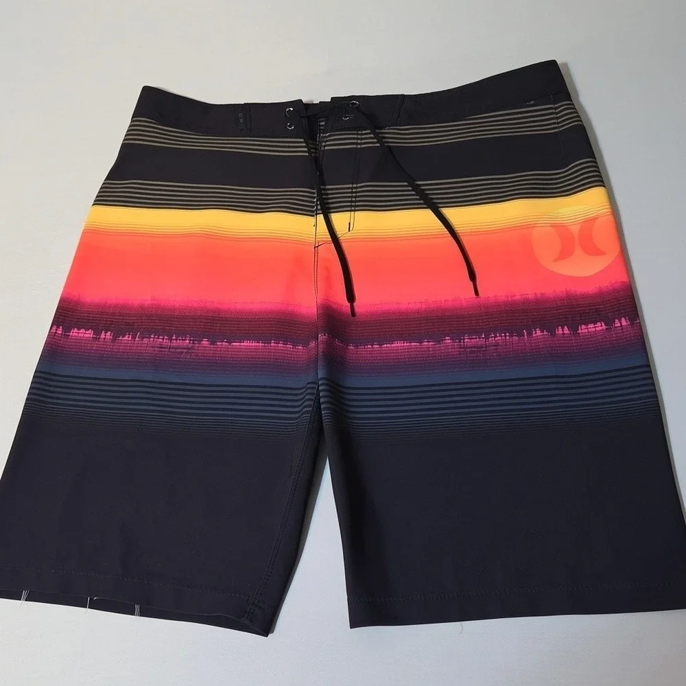Hurley Board Shorts Mens 30 Black Sunset Phantom Striped Swim Trunks